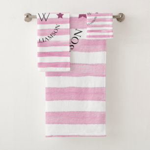 Stylish personalised pink stripes  bath towel set