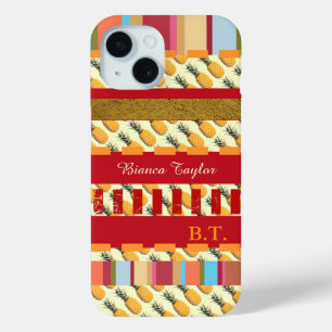 stylish & personalised stripes with pineapples iPhone 15 case