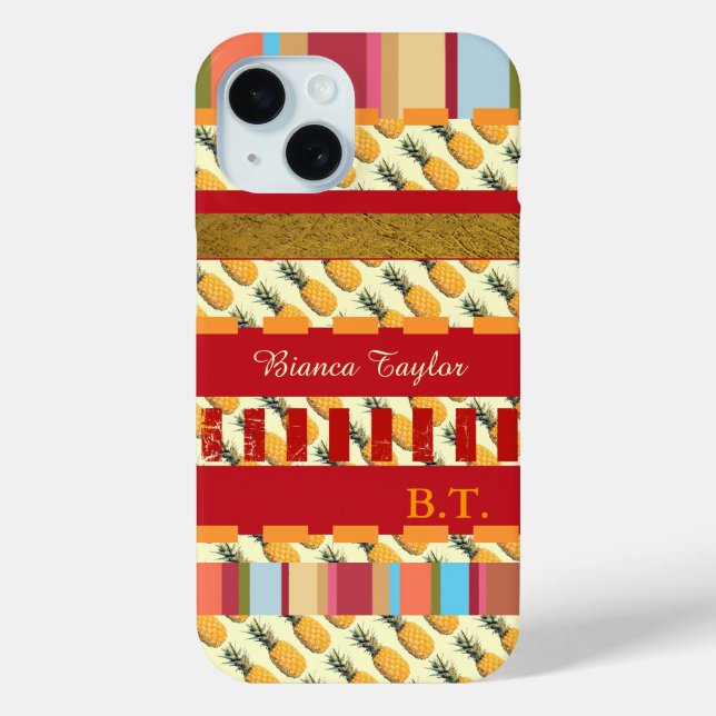 stylish & personalised stripes with pineapples Case-Mate iPhone case (Back)