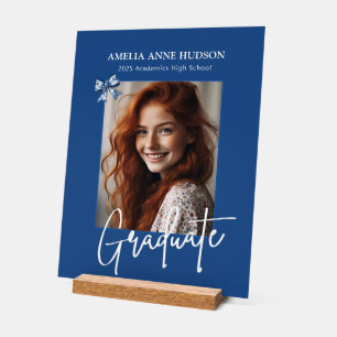 Stylish Photo Blue & White Graduate Acrylic Sign