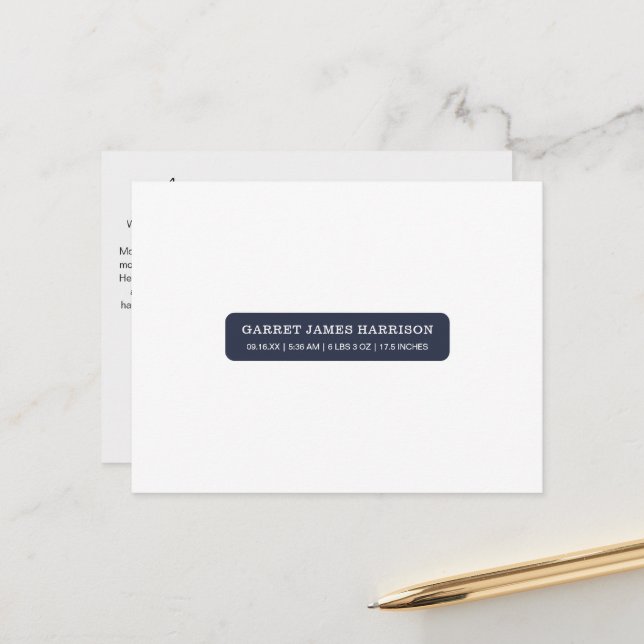 Stylish Photo Collage Birth Announcement Postcard (Front/Back In Situ)