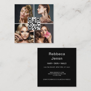 Stylish photo collage chic makeup artist qr Code Square Business Card