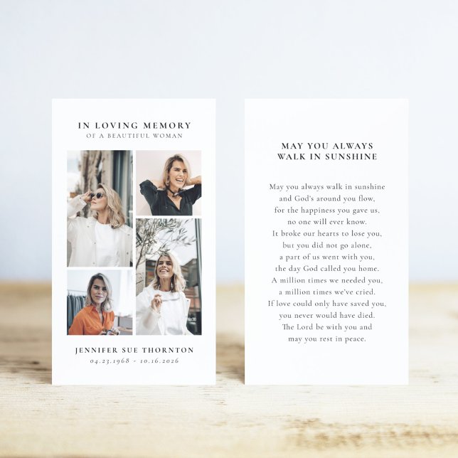 Stylish Photo Collage Funeral Sympathy Prayer Card (Creator Uploaded)