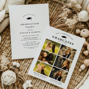 Stylish Photo Collage Joint Graduation Party Invitation