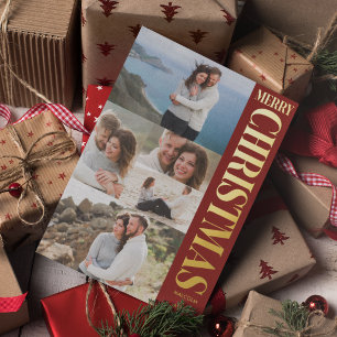 Stylish Photo Collage Red & Gold Merry Christmas