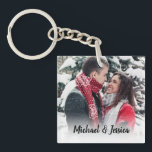 Stylish Photo Couples Key Ring<br><div class="desc">A cute gift for your other half, featuring a photo of you both and your names, on the other side you can use the template or write a personal message ending with a white heart underneath. Text font style, size and colour can be changed by clicking on the customise further...</div>