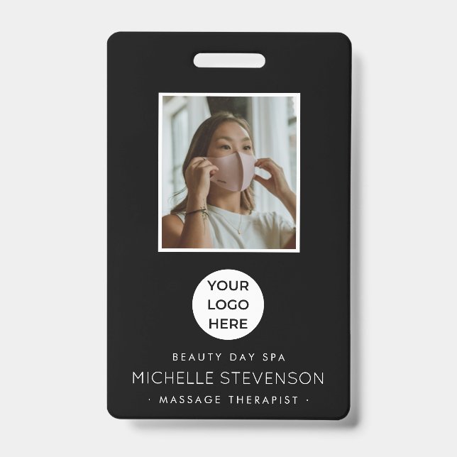 Stylish Photo Employee Black ID Badge (Front)