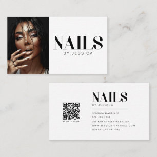Stylish Photo QR Code Booking Nail Salon Business Card