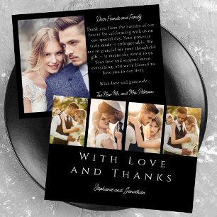 Stylish Photo Strip Modern White on Black Wedding  Thank You Card