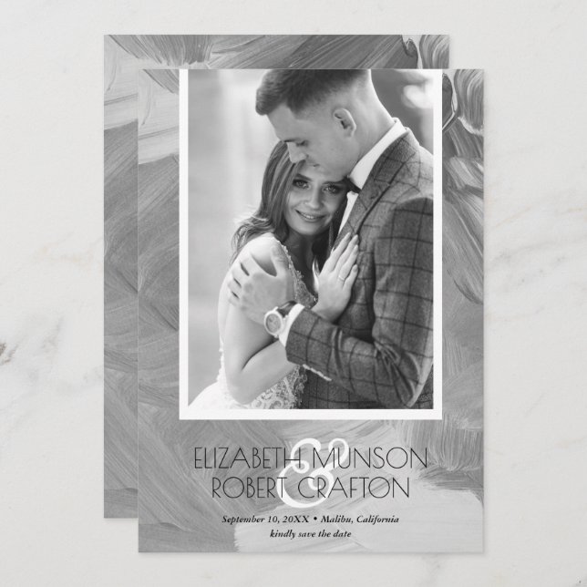Stylish Photo Wedding Black White Save The Date (Front/Back)