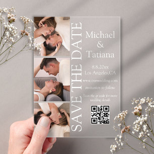 stylish photobooth 3 photos qr code save the date acrylic invitations