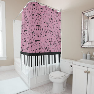 Stylish piano keys and music notes shower curtains