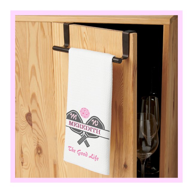 Stylish Pickleball Gal PaddlesMonogram First Name  Tea Towel (Creator Uploaded)