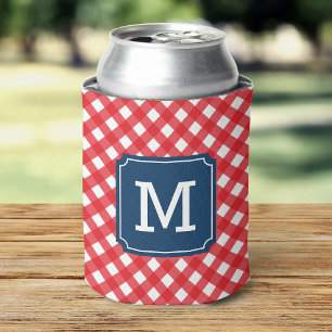 Stylish Picnic Red Gingham Personalise Monogram Can Cooler