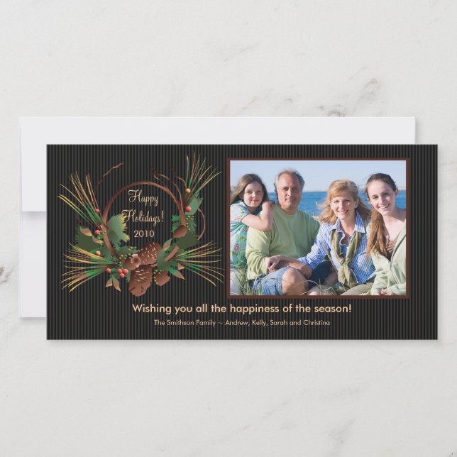 Stylish Pine Cone Wreath Holiday PhotoCard (Front)