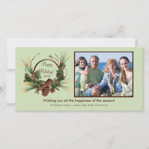 Stylish Pine Cone Wreath Holiday PhotoCard