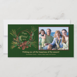 Stylish Pine Cone Wreath Holiday PhotoCard
