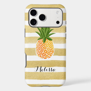 Stylish Pineapple Watercolor Gold Stripes