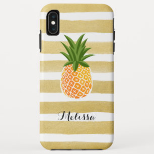 Stylish Pineapple Watercolor Gold Stripes Case-Mate iPhone Case