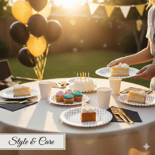 Stylish Pink 7" Paper Bowl Plate with Black Dots