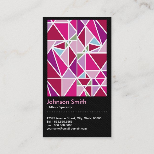 Stylish Pink Abstract Diamond Pattern QR Code Business Card (Front)