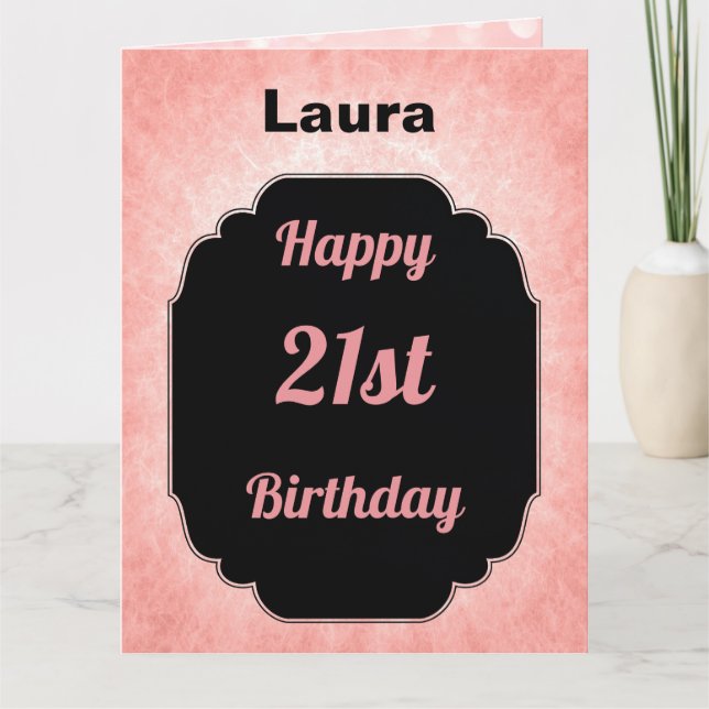 Stylish Pink and Black 21st Birthday Card (Front)