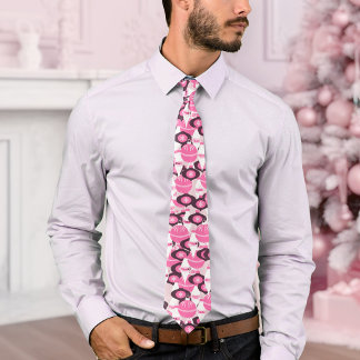 Stylish Pink And Black Retro Ornaments Christmas  Tie