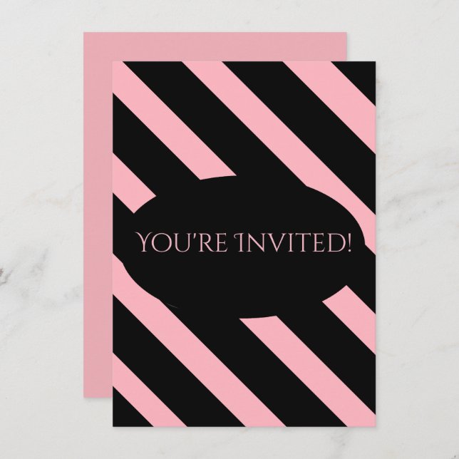 Stylish Pink and Black Wide Stripes Invitation (Front/Back)