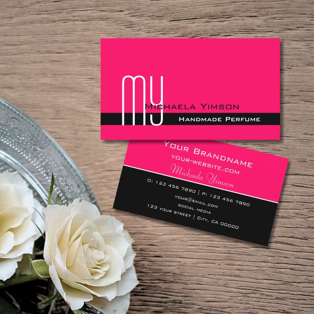 Stylish Pink and Black with Monogram Professional Business Card (Creator Uploaded)