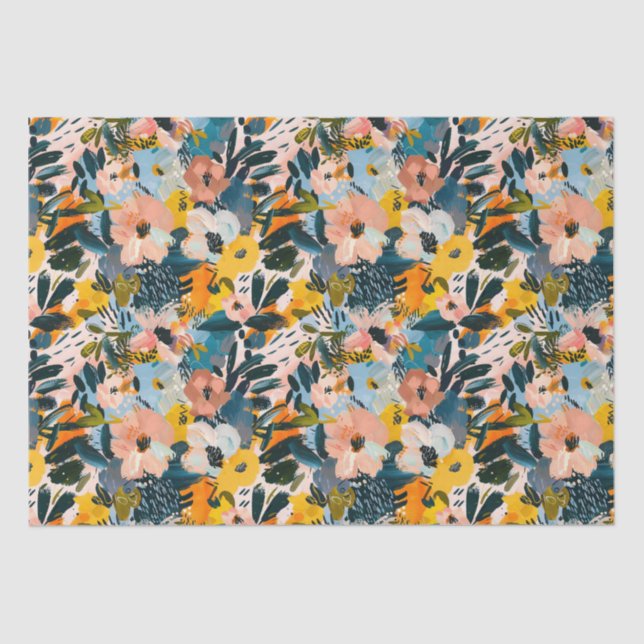 Stylish Pink and Blue Abstract Floral Pattern Tissue Paper (Front)