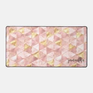 Stylish Pink And Gold Diamonds Pattern Desk Mat