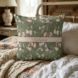 Stylish Pink And Gold Stone Leaves On Green Cushion