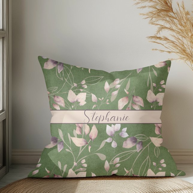 Stylish Pink And Gold Stone Leaves On Green Cushion (Creator Uploaded)