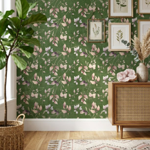 Stylish Pink And Gold Stone Leaves On Green Wallpaper