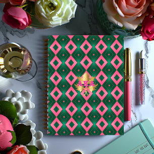 Stylish Pink and Green Monogrammed Notebook