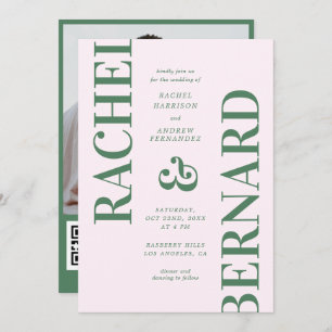 Stylish Pink and Green Typography QR Code Wedding Invitation