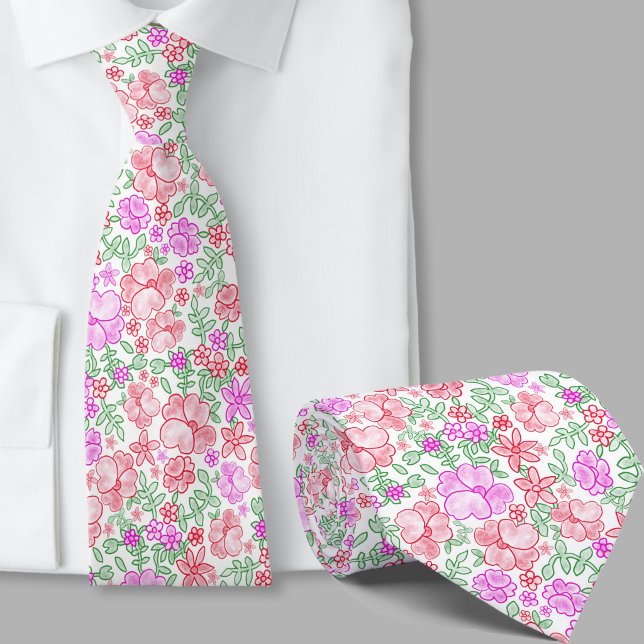 Stylish Pink and Orange Floral Pattern Necktie (Creator Uploaded)