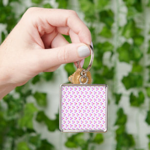 Stylish Pink and Purple Blossoms Repeating Pattern Key Ring