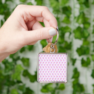 Stylish Pink and Purple Blossoms Repeating Pattern Key Ring