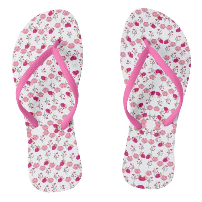 Stylish Pink and red Floral Print Pattern Jandals (Footbed)