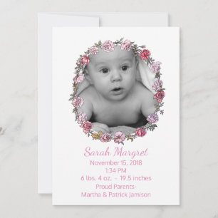 Stylish Pink and White Baby Girl Announcement