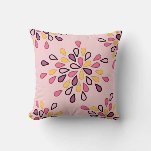 Stylish pink and yellow decorative pattern design cushion (Front)