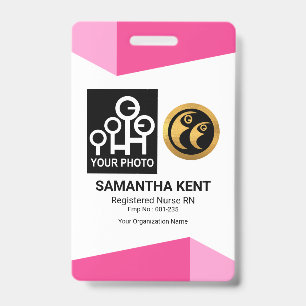 Stylish Pink Arrowhead Borders Photo Company ID Badge