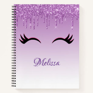 Stylish Pink & Black Eyelashes on Dripping Glitte Notebook