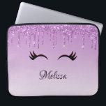 Stylish Pink & Black Eyelashes on Dripping Glitter Laptop Sleeve<br><div class="desc">Laptop sleeve with a trendy stylish design. The background is a purple gradient colour with an image of fake sparkling glitter dripping down from the top. A pair of girly cute eyelashes underneath the glitter image.</div>