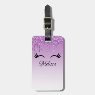 Stylish Pink & Black Eyelashes on Dripping Glitter Luggage Tag