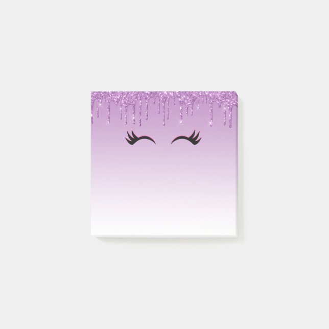Stylish Pink & Black Eyelashes on Dripping Glitter Post-it Notes (Front)