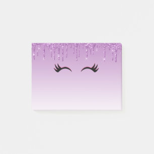 Stylish Pink & Black Eyelashes on Dripping Glitter Post-it Notes