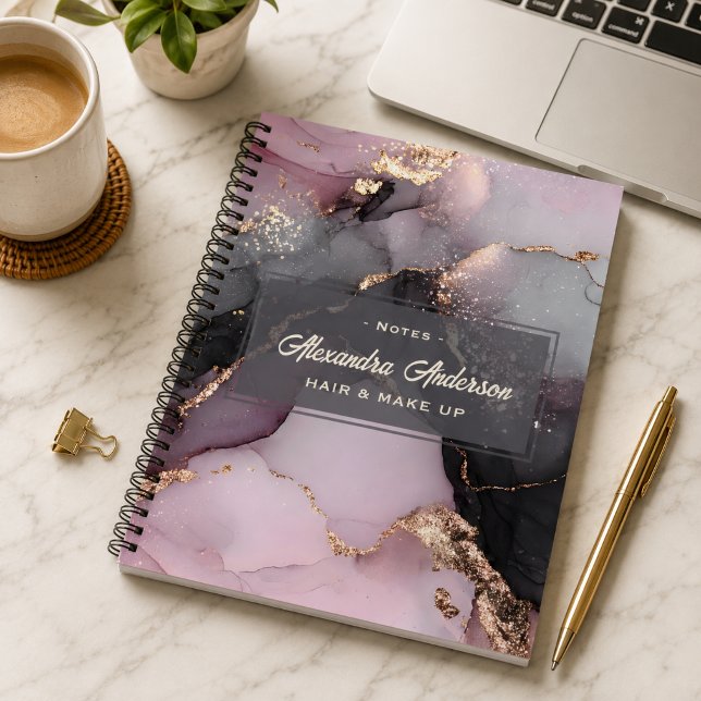 Stylish Pink Black Gold Glitter Agate Marble Notebook (Stylish Pink Black Gold Glitter Agate Marble Notebook)
