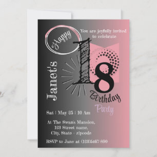 Stylish Pink & Black Gradient Geometric Birthday Invitation
